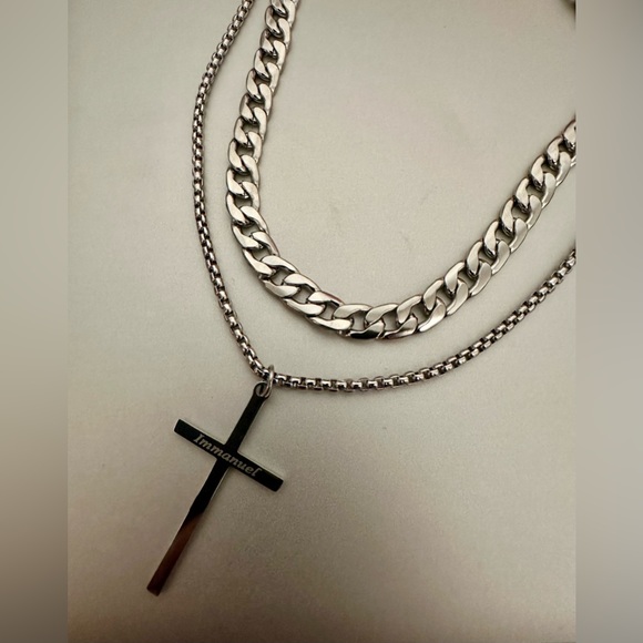 Stainless Steel Cross Necklace Men Women Unisex Religious Christian Layered New - Picture 9 of 10